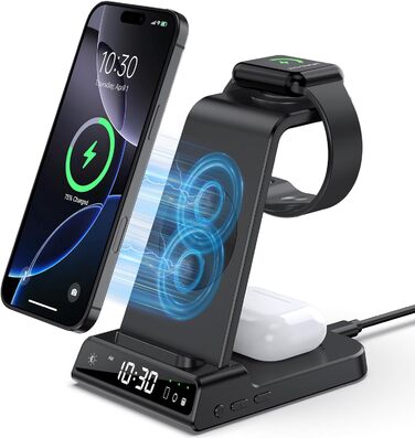 Зарядна станція 3-в-1 для Apple: iPhone 16/15/14, Apple Watch 10/9/8/7/6/SE та AirPods Pro/4. Бездротова зарядка