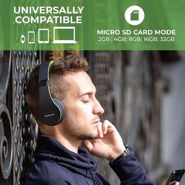 PowerLocus Bluetooth навушники Over-Ear, бездротові, Hi-Fi Stereo, складні, з мікрофоном, з м'якими амбушюрами, Micro SD/TF, FM радіо для iPhone/Android/Tablet/Laptop (Чорний/Зелений)