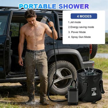 Душ кемпінговий з акумулятором Camping Dusche Set 2026, 5 літрів, 4 режими, для подорожей та кемпінгу