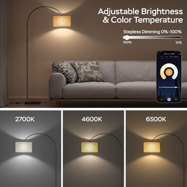 Торшер для вітальні JASMIN I з LED E27, тканинний абажур 33 см, вимикач на нозі, вінтажний стиль, підходить для спальні, готелю (льон-rgb)