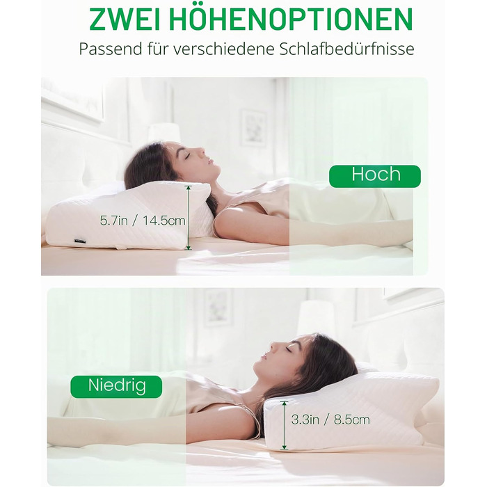 Подушка для шиї та плечей 2 в 1 з ефектом пам'яті Memory Foam, біла (70x40x8.5/14 см)