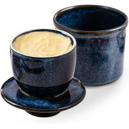 HOME DECOR Ceramic Butter Dish, French Butter Dish, Butter Bell with Lid, for Fresh and Spreadable Butter - Reactive Glaze Blue