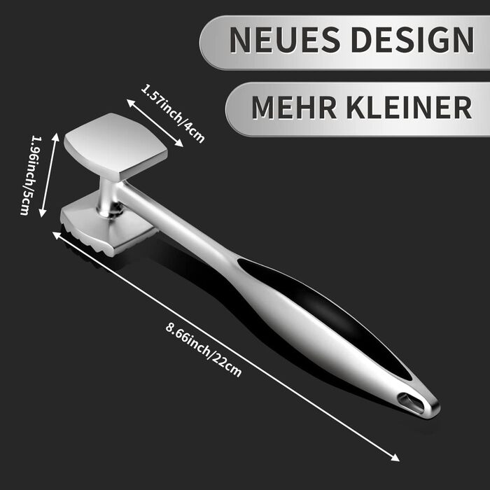 Молоток для м'яса Fleischhämmer з нержавіючої сталі, двосторонній, для шніцелів, котлет, стейків - ніж для розм'якшення м'яса
