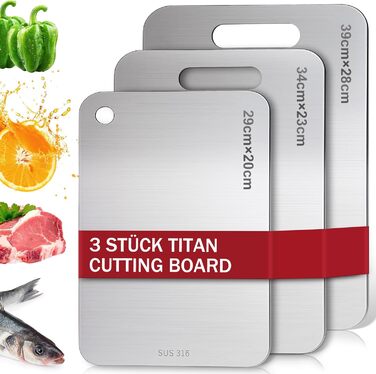 Набір титанових обробних дощок Titan (3 шт.) з нержавіючої сталі S316 - для м'яса, фруктів, овочів