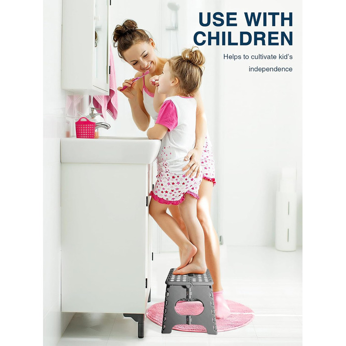 Складний табурет HOUSE DAY 27см чорний: міцний, з антиковзними ніжками та ручкою, для кухні, ванної, дитячої кімнати, кемпінгу (сірий)