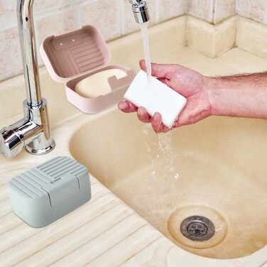 Захисні футляри для мила Dimeho (2 шт.) - мильниця-бокс для подорожей, пластиковий контейнер для мила з кришкою, витікання захищений, для ванної кімнати (блакитний & зелений) (блакитний рожевий)