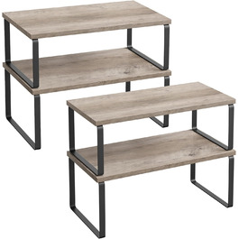 SONGMICS Spice Rack, 4-Piece Set, Kitchen Shelf, Kitchen Organizer, Expandable, Spice Holder, Stackable, with Metal Frame, 19.5 x 29.7 x 15.8 cm, Ink Black + Natural Beige KCS10NB (Ink Black + Greige Melange, 39.7B cm)