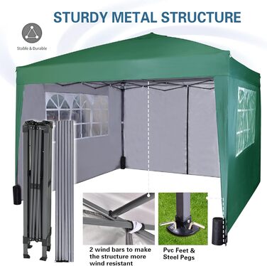 Pavilion with silver protective coating, waterproof, 3 x 3 m, White (Green)
