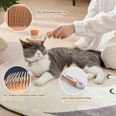 Щітка для котів та собак з довгим та коротким волоссям - видаляє підшерсток та ковтуни. Масажна щітка з антиковзним покриттям, помаранчевий колір, розмір S