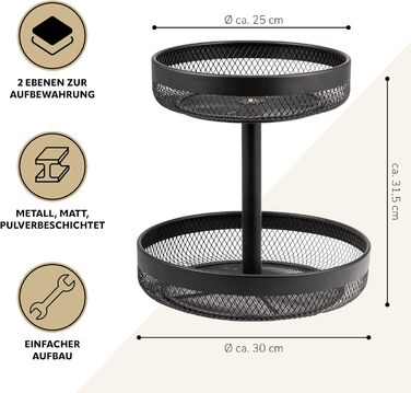 Двоярусна кругла фруктова тарілка Eluno / Корзина для хліба, металева, чорна | Для кухні та вітальні