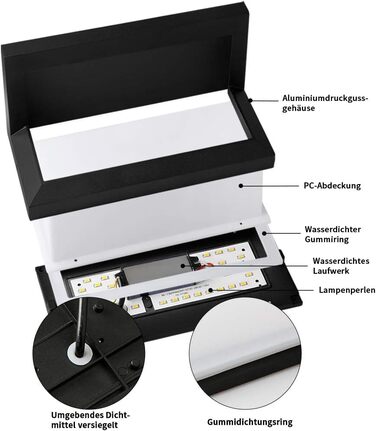 LED вуличний світильник BENMA 18W, IP65, тепле світло 3000K, алюміній, прямокутний | для саду, фасаду, гаража
