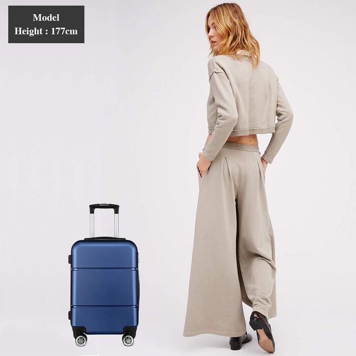 Валіза ручної поклажі KONO з роликами, жорсткий корпус, Trolley 55x38x22 см, 33 літри, легкий, ABS (Морська блакить)