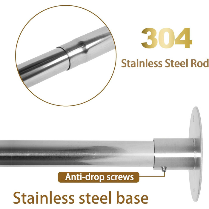 Регульована штанга для душу L-подібної форми без свердління, штанга для душу з нержавіючої сталі 304, розширювана кутова штанга для душу, для (Розмір:Колір) (C 90-130см x 90-130см, Срібло)