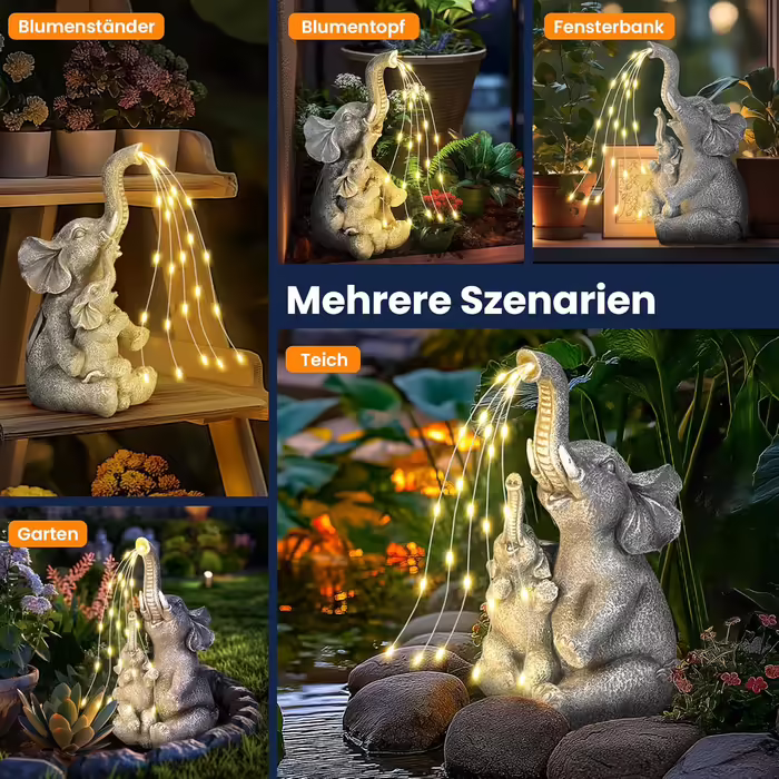 GIGALUMI Solar Garden Statues, Elephant Figurine, Outdoor Lights, Yard, Garden Decoration, Unique Gifts for Mother, Women, Elephant Decoration for Patio