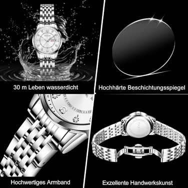 Жіночий годинник з арабськими цифрами, маленьке циферблат, Easy Read, з датою, з нержавіючої сталі, водостійкий, сріблястий браслет, біле циферблат (8102g)