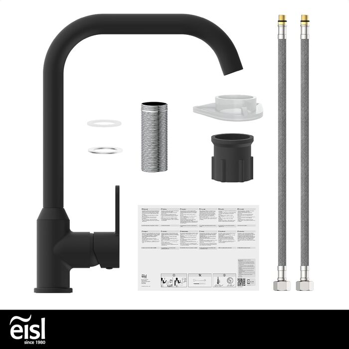 Кран кухонний гнучкий EISL Flexo з нержавіючої сталі/чорний, з високим виливом та м'яким шлангом, поворотний на 360 градусів, NI186FLNIB