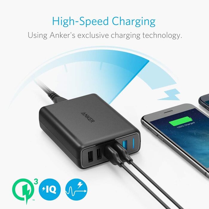 Зарядний пристрій Anker PowerPort Speed 5 63W 5 портів USB з Quick Charge 3.0 та Power IQ для Samsung, iPhone, iPad