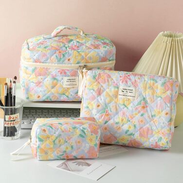 Набір косметичок 3 шт. з квітковим принтом для жінок та дівчат, дорожні косметички, кульчики для макіяжу, косметичні сумочки
