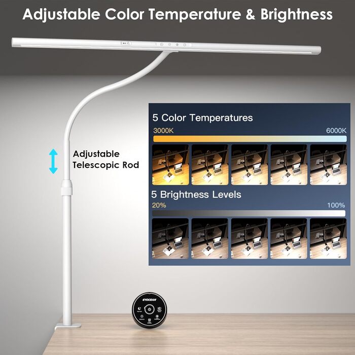 LED лампа настільна EYOCEAN 24W, 80см, з жестами, диммування, захист очей, для офісу, читання, архітекторів, дизайнерів