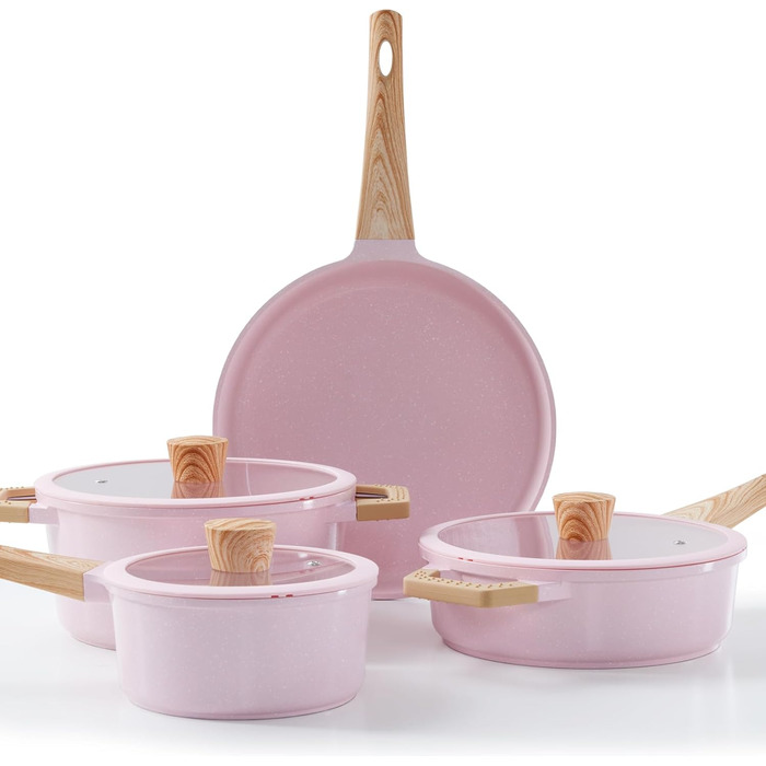 Набір посуду Keramik Topfset з гранітним покриттям, 7 предметів, рожевий, для індукційних плит