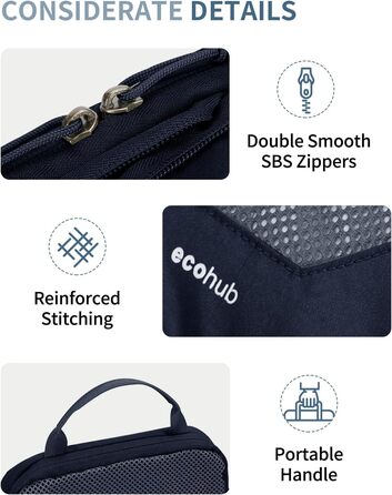 Органайзери для валізи ECOHUB, набір 4 шт. з мітками, екологічні, для рюкзака та валізи, з міцною сіткою, тревел-органайзер (зелений, темно-синій)