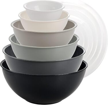 Okllen 12-Piece Plastic Mixing Bowls with Lids, Colorful Nesting Bowl Set, Stackable Mixing Bowls for Cooking, Baking, Fruits, Salads, Food Storage, Microwave and Freezer Safe