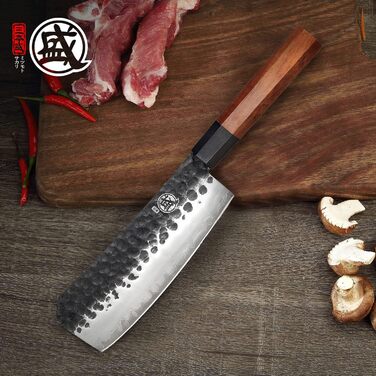 Японський ніж Santoku Mitsumoto Sakari 19 см, ручка з рожевого дерева, сталь з високим вмістом вуглецю, в подарунковій коробці
