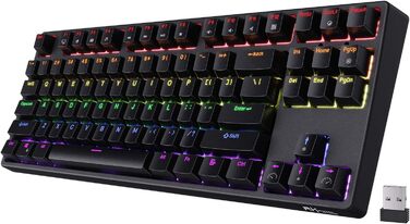 Механічна ігрова клавіатура Royal Kludge RK87G RGB TKL з 87 клавішами, без NumPad, тактильні коричневі перемикачі, підключення 2.4G, макроналаштування, чорний колір