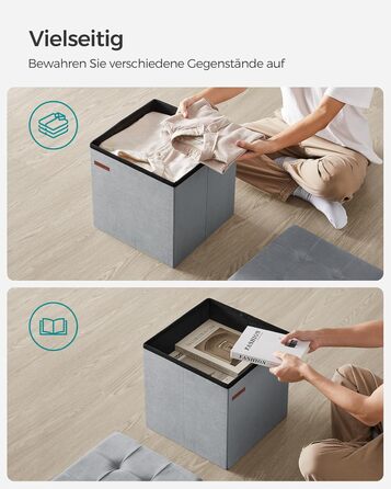 SONGMICS Storage Ottoman, Small Folding Bench, 38 x 38 cm Footstool, Storage Box, Holds up to 300 kg, for Living Room Bedroom Dorm, Dove Grey LSF227G02 38T x 38B x 38H cm Dove Grey