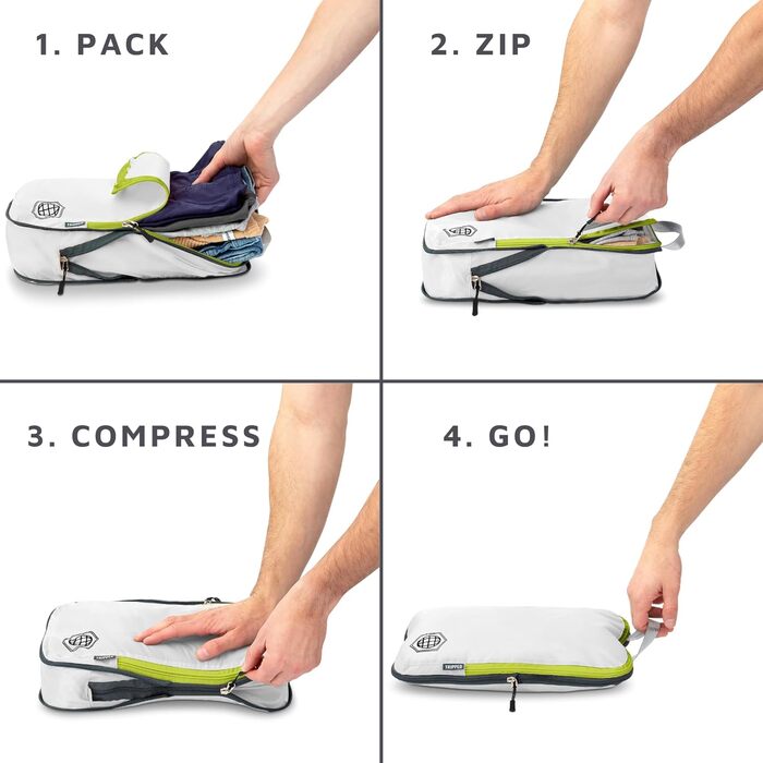 Набір кубиків для пакування TRIPPED: легкі, міцні, з двома блискавками, 2 шт. (білий, зелений)