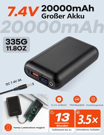 Обогреваемая жилетка для мужчин с PowerBank 20000mAh, 7.4V, флісова підкладка, 3 режими, для повсякденного використання, чорний
