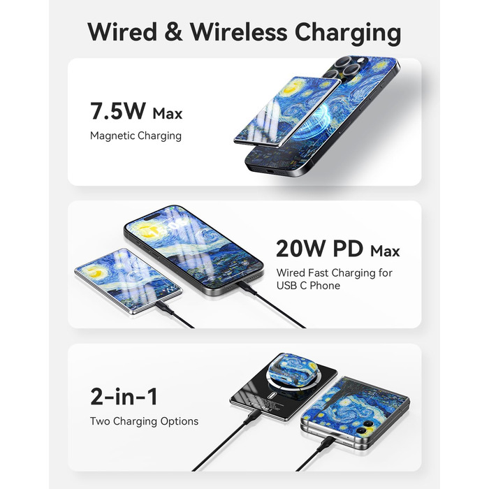 Power Bank MagSafe Ultra Slim 5000mAh, 6.9mm, PD20W - для iPhone, захисне скло Multicolor