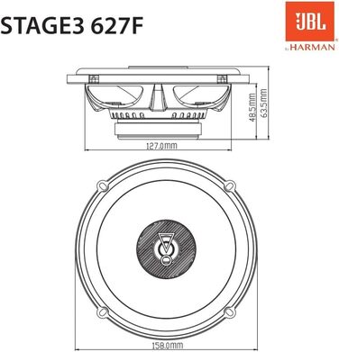 Автомобільна акустика JBL Stage3 627F 2-смугові 16 см, 225 Вт, стереосистема Harman Kardon, комплект 2 шт, 6,5