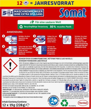Очищувач для посудомийних машин SOMAT 5в1 Anti-Kalk, засоби для щомісячного чищення та видалення накипу, 12 таблеток (3 упаковки по 4 шт)