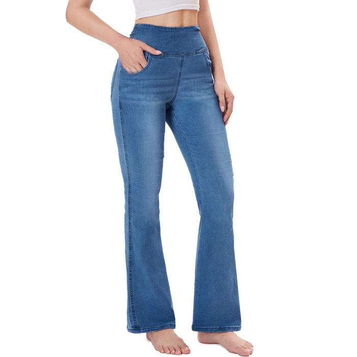 Джинси жіночі Chase Hot Bootcut, висока талія, еластичні джеггінси з кишенями, середній блакитний колір, розмір XL, внутрішній шов 29