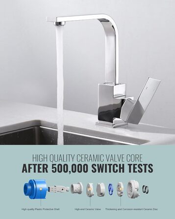 Кран кухонний поворотний 360°, з нержавіючої сталі, для кухні, автодому, ванної кімнати (хром)