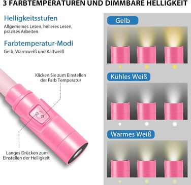 Ліхтар на шию LUXJET LED для читання, в'язання, ремонту – акумуляторний, 3 кольори, регульована яскравість (Рожевий)