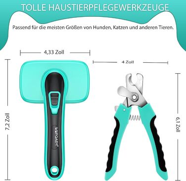 Щітка для собак і котів, самоочисна, для видалення підшерстка та відмерлого волосся, підходить для довгошерстих та короткошерстих порід, делікатна до шкіри, зменшує випадання шерсті, зелена (аква-зелений), 2 шт.