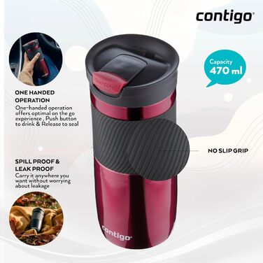 Термокружка Contigo Byron Snapseal з нержавіючої сталі, 470 мл, для кави з собою, виготовлена з BPA-free матеріалами