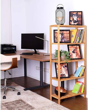 Dibea Bamboo Shelf with 5 Adjustable Shelves - Shoe Rack, Bathroom Shelf, Living Room Shelf, Standing Shelf, Bathroom Shelf, Book Shelf, Kitchen Shelf, combinable with a shelf wall - 60x26x130 cm, natural color