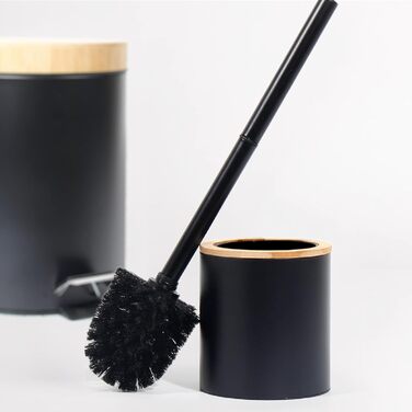 Набір для туалету Greelue: щітка для унітазу з дерев'яною ручкою та підставкою з нержавіючої сталі, чорний