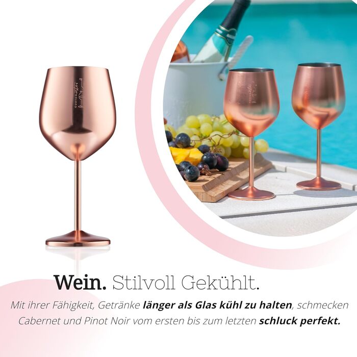 Набір келихів для вина Gusto Nostro з ніжки з нержавіючої сталі (4 шт.) 540 мл, рожеве золото, для шампанського та коктейлів