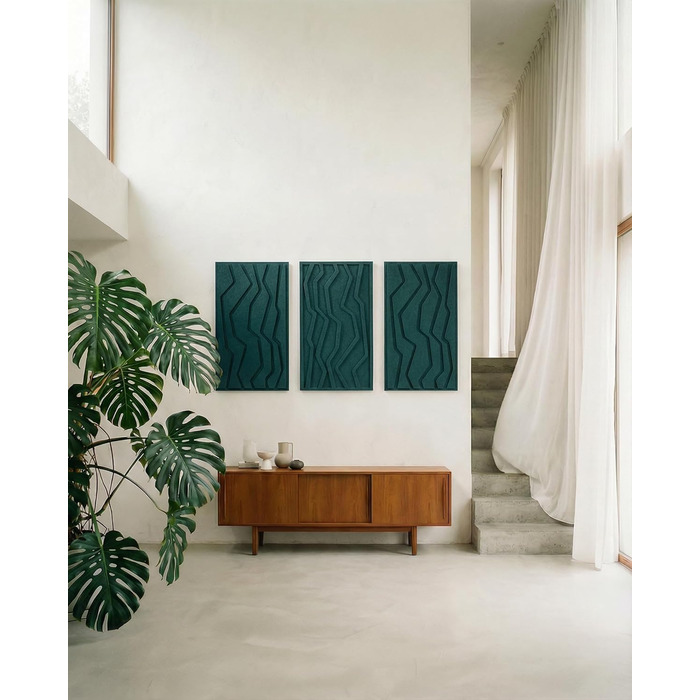 Набір акустичних панелей NIC’BRUX (3 шт.), 80x44 см, звукопоглинаючі настінні панелі з PET-фільцу для вітальні, офісу та студії, смарагдово-зелені