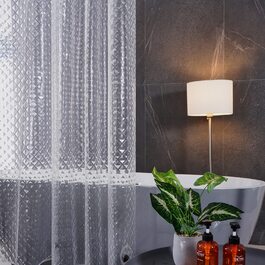 Шторка для душу Furlinic Anti-Schimmel, водонепроникна, прозора, EVA, 120x180 см, 3D ефект ромбу, 8 прищіпок, з камінням