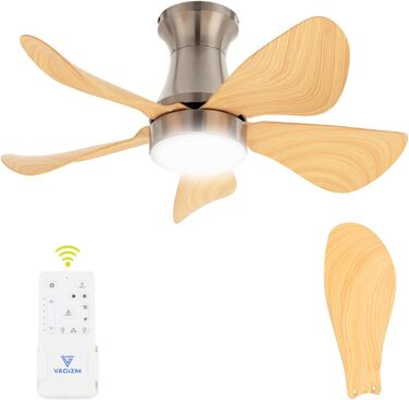 Стеляний вентилятор з підсвіткою для спальні: 76 см, тихий вентилятор з пультом дистанційного керування для вітальні, реверсивний DC-двигун, імітація натурального дерева, 5 лопатей, таймер, VV, шпон дерева