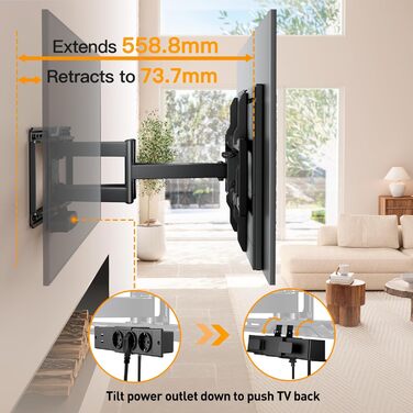 Настінна кріплення для телевізора Perlegear з розеткою, 42'-90', 68 кг, VESA 600x400 мм, PGLF11 (оновлена версія)