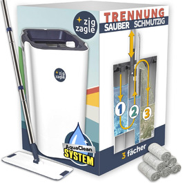 Набір для миття підлоги з відром, система чистої води, розділення чистої та брудної води: ультра-гігієнічний, легке прибирання, повний набір для миття підлоги, плоский моп, самоочищення, мікрофібровий накладний матеріал