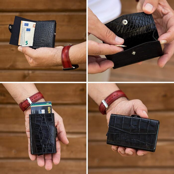 Клатч-органайзер Solo Pelle Mech: шкіряний картхолдер з RFID захистом для 11 карт (Kroko Schwarz)