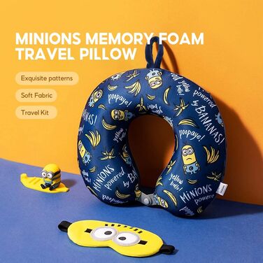 Дитяча дорожня подушка для шиї Miniso Minions з маскою для сну, анатомічна подушка з ефектом пам'яті (Memory Foam) для літака, авто та поїздів