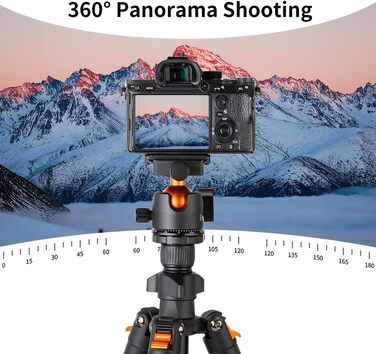 Подорожній штатив для камери K&F Concept 160 см, алюмінієвий трипод для DSLR з панорамною кулею 360° та швидким затискачем